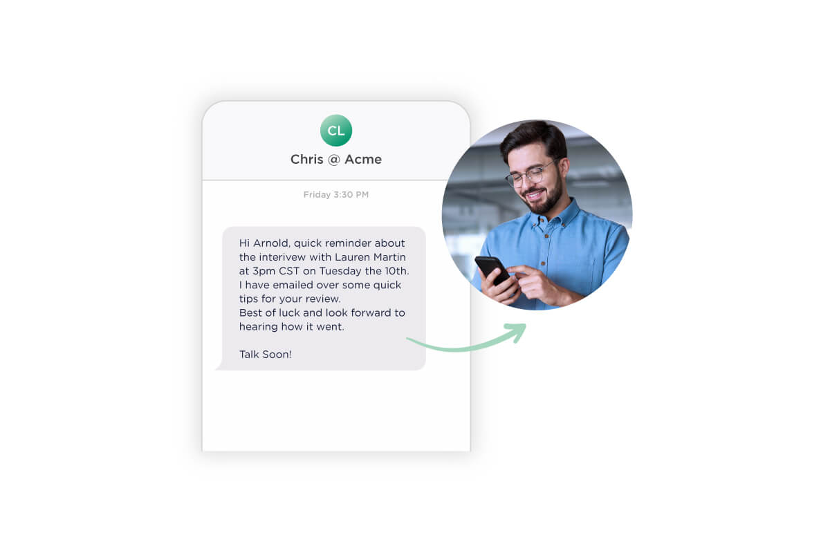 Visual of a chatbot for engaging with candidates, highlighting Bullhorn ATS/CRM email integration for staffing agencies.