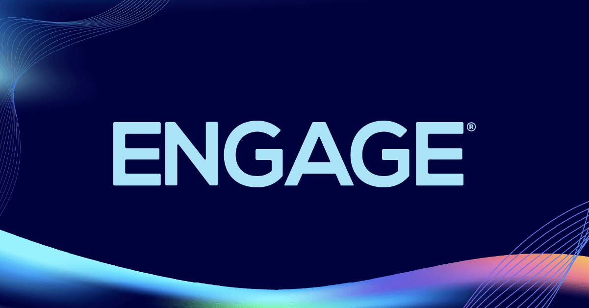 Engage conference logo on a dark blue background with abstract light waves, highlighting why Bullhorn is the best staffing software for community engagement.
